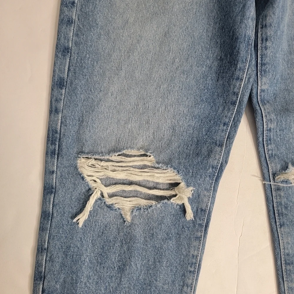 Zara Light-Blue High Rise Distressed Mom Jeans - Picture 9 of 9